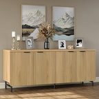 Furniouse Buffet Cabinet with Storage 66.2''W Modern Sideboard with 4 Fluted Doors & Shelves Wood Kitchen Buffet Table Fluted Cabinet for Living Room, Natural Oak