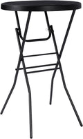 pollilar Cocktail Table 28in Portable Folding Bar Height Table, Compact Round High Top Plastic & Steel Bistro with Removable Legs, Indoor Outdoor RV Patio Catering Parties Commercial Events-Black