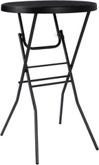 pollilar Cocktail Table 28in Portable Folding Bar Height Table, Compact Round High Top Plastic & Steel Bistro with Removable Legs, Indoor Outdoor RV Patio Catering Parties Commercial Events-Black