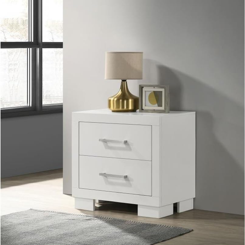 2 Drawers MDF Nightstand in Cream White Finish ﻿,for Small Spaces