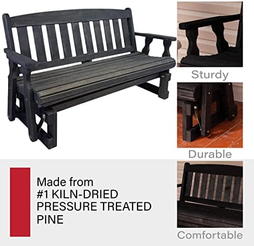 Amish Casual Heavy Duty 800 Lb Mission Pressure Treated Porch Glider (4 Foot, Semi-Solid Black Stain)