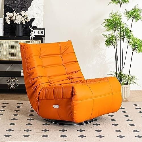 Electric Power Recliner Chair with 360° Swivel, USB Charging Ports, Footrest, and Side Pocket, Upholstered Glider for Living Room(Orange)