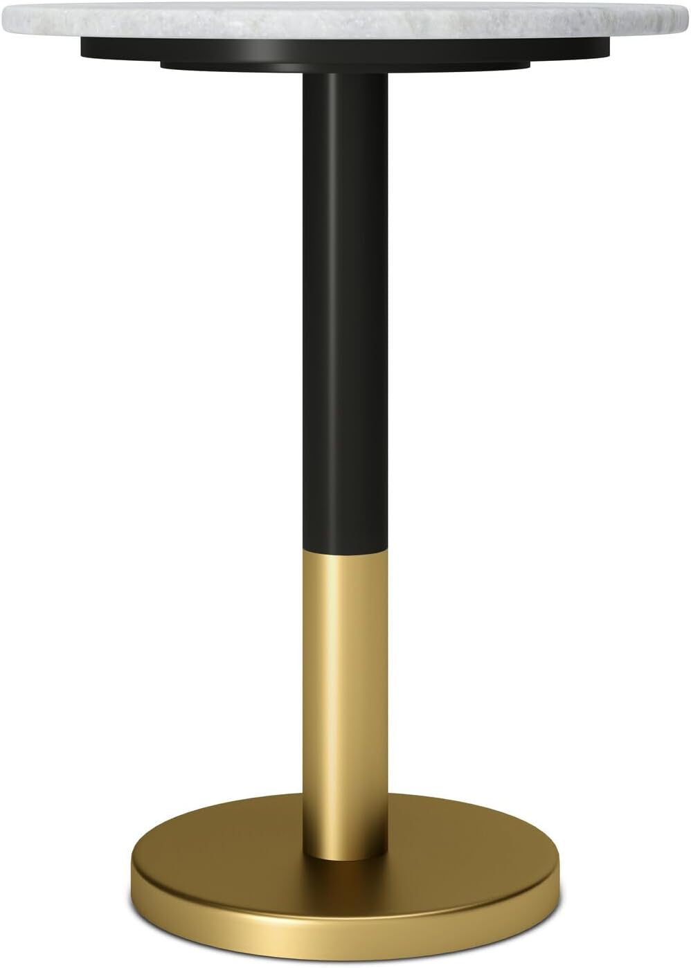HomeStock Metal & Marble Side Table, Round Pedestal Accent Table - White & Gold