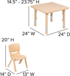 Flash Furniture 24" Square Natural Plastic Height Adjustable Activity Table Set with 2 Chairs