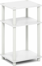 Furinno Turn-N-Tube 3-Tier Toolless Side Table, Narrow Printer Stand with Open Shelf, End Table, Night Stand, for Living Room, Bedroom, White