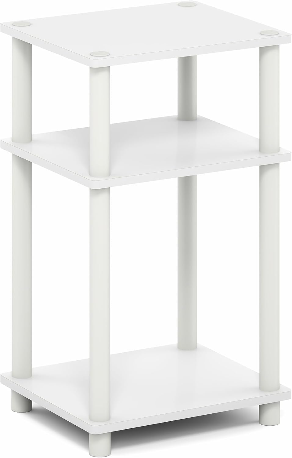 Furinno Turn-N-Tube 3-Tier Toolless Side Table, Narrow Printer Stand with Open Shelf, End Table, Night Stand, for Living Room, Bedroom, White