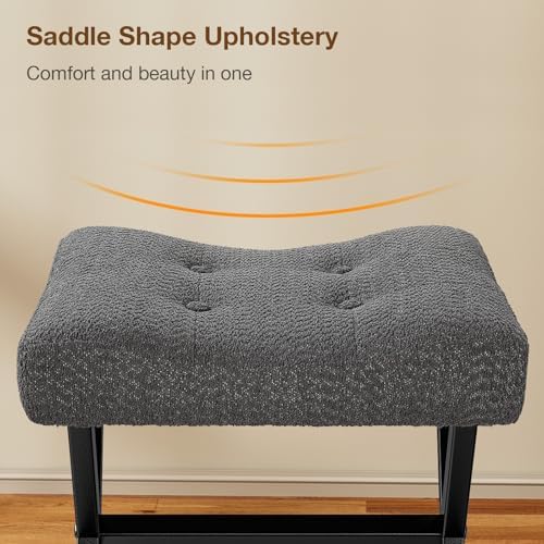 Memobarco 18-Inch Large Vanity Stool Chair, Gray Makeup Stool | Teddy Flannel Vanity Bench, Metal X-Leg, 350 LBS, 20"x16.9"x18", Ottoman Accent Stool, Breathable Soft Padded Saddle Seat