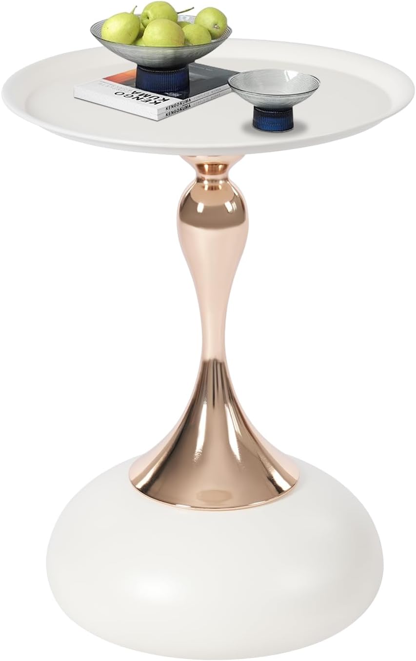 Round Side Table End Table Metal Coffee Table for Living Room, Bedroom 15.74 * 21.65 inch/D*H (White)