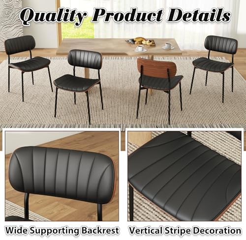 HENGJIANYI Bentwood Dining Chairs Set of 2, Modern PU Leather Dining Room Chairs with Metal Legs, Mid Century Upholstered Kitchen Chairs with Curved Back and Seat, Black