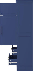 Polibi Farmhouse Freestanding Kitchen Pantry Cabinet, 40" Wide 4-Door Storage with Pull-Out Trays, Drawers & Cake Pan Organizer, Shaker Style in Blue