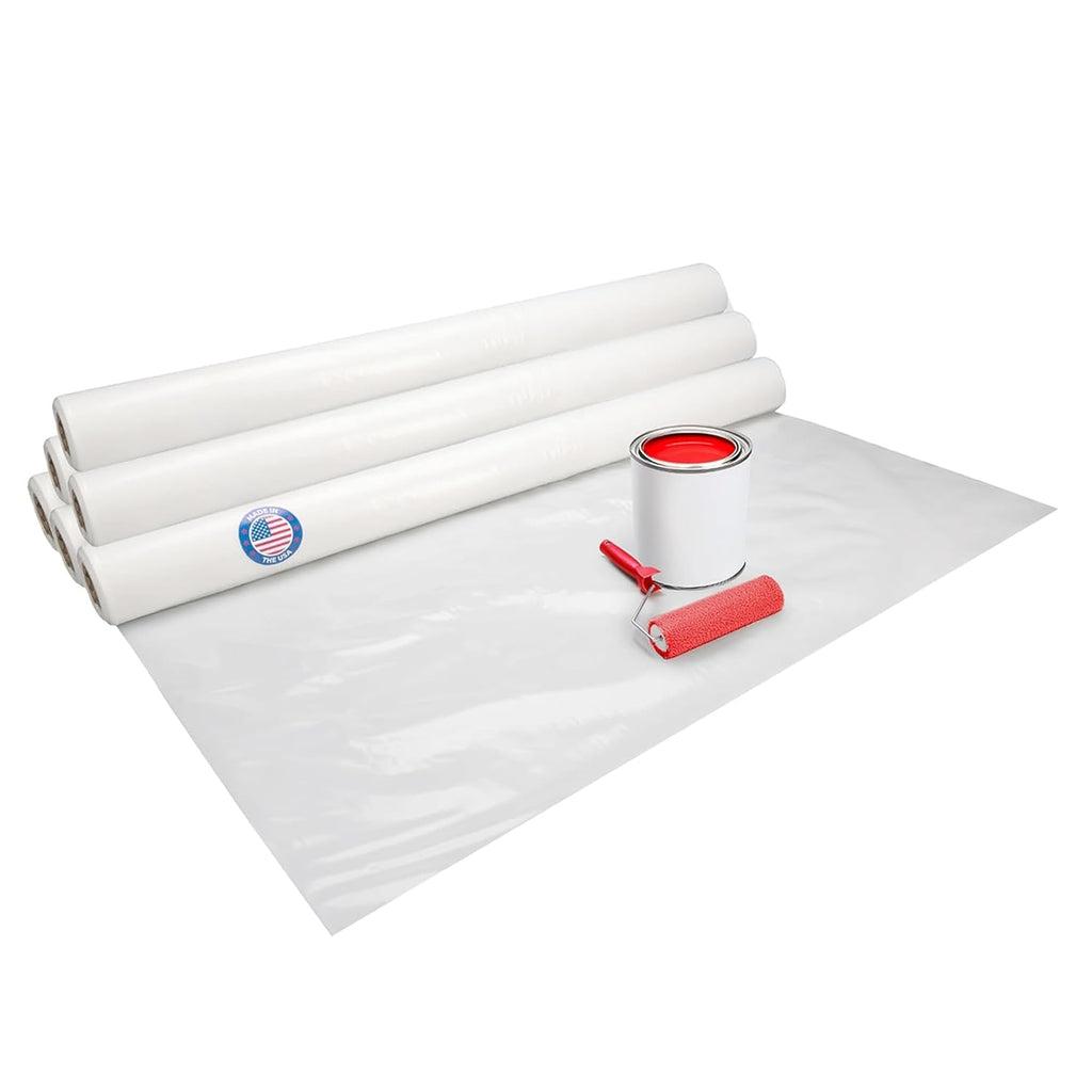 Plastic Sheeting 4 mil, 6' x 50' (300 sq.ft.), Pack of 6 - Thick Semi-Clear Plastic Sheeting for Construction, Painting, Drop Cloth, Slide&Slip - Heavy Duty LDPE Film Roll by IDL Packaging