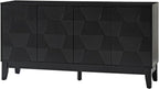 HULALA HOME Mid Century Sideboard Buffet Cabinet with Solid Wood Legs, 60" Kitchen Storage Cabinet Credenza with 4 Doors and 2 Shelves, Accent Console Table (Black)