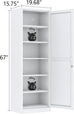 Metal Narrow Pantry Cabinet with Doors and Shleves, 67" H Tall Locker Cabinet, Kitchen Pantry Storage Cabinets for Kitchen, Living Room, Bathroom (1Door-Lock, White)