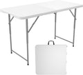 Garvee 4ft Folding Table HDPE Foldable Table with Carrying Handle 3 Adjustable Height Settings Metal Frame Support Up to 400LB Portable for Picnic Camping Party Indoor & Outdoor Use, 1 Pack White