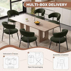 Dining Chairs Set of 6, Mid Century Modern Kitchen Chairs, Boucle Upholstered Dining Chair with Curved Backrest & Metal Legs for Kitchen Dining Room, Green