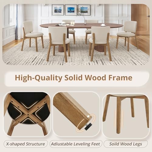 LUE BONA Linen Farmhouse Dining Chairs Set of 4, Natural Wood Leg | Comfortable Wide back with thick foam padded and Solid wood legs for dining room, kitchen or restaurant