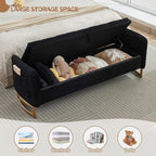66" End of Bed Storage Bench King Size, Storage Benches for Bedroom, Black | Velvet Upholstered Foot of Bed Bench, Storage Ottoman Benches with Golden Legs, Pillows and Side Pockets for Window, Entryway