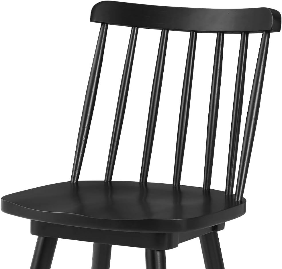 LUE BONA 360° Swivel Bar Stools Set of 3, Black Windsor Barstools, Counter Height Barstool with Spindle Back, 24 inch Farmhouse Wooden Counter Stools for Kitchen Island, Pub, Bistro, Cafe, Dining Room