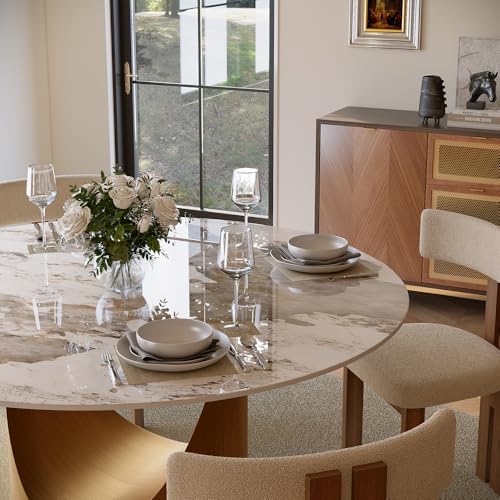 POVISON Round Pandora Dining Table for 4, 47" Sintered Stone Tabletop Dining Table with Bronze Carbon Steel Pedestal (Table Only)