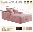 65" Oversized Chaise Lounge Chair Indoor, Chaise Lounge Chair with Cup Holders Side Pockets 3 Pillows, Cloud Corduroy Chaise Sofa Bed Sleeper Couches for Living Room No Assembly Require,Pink