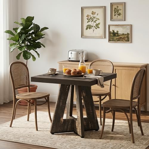 LITTLE TREE 31.5" Square Dining Table for 4, Small Space Kitchen Table with Pedestal Base, Farmhouse Wood Tables for Apartment, Dining Room & Living Room, Ideal for Cafe & Restaurant Use (Black Brown) | Pedestal Base, Farmhouse Wood Tables for Apartment