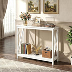 SUPER DEAL Console Table 39.5”, 2-Tier Narrow Sofa Side Table with Storage Shelf, Entrance Table for Hallway/Foyer/Living Room/Corridor/Office, White