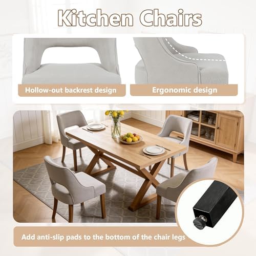 ClinQ Wooden Dining Chairs Set of 6, Modern Fabric Upholstered Kitchen Chairs Dining Chair, Mid Century Modern Chair for Kitchen Dining Room, Farmhouse Kitchen Chairs, Light Gray-Walnut Legs