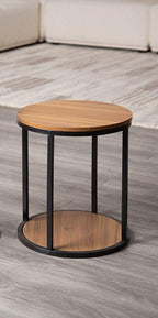 Contemporary Metal and Solid Wood Nesting Tables with Natural+Black | Space-saving nesting tables with natural and black finish
