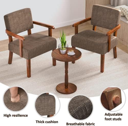 FAGAGA Accent Chairs Set of 2, 2 Solid Wood Armchairs with Side Table | Living Room Chairs with Soft Thicken Cushion, Comfy Reading Chair for Bedroom, Waiting Room, Home Office, Easy Assembly