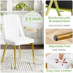 Modern Dining Chairs Set of 4,Upholstered Dining Room Chairs,Kitchen Chairs with Soft Backrest & Gold Metal Legs,Armless Dining Chairs for Kitchen Dining Living Room, White