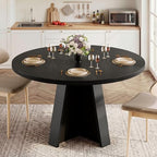 iPormis 47 Inches Round Dining Table for 4-6 People, Modern Wooden Kitchen Table for Dining Room, Farmhouse Circle Dinner Tables Furniture for Kitchen Living Room, Black