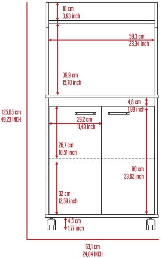 lapday Kitchen Storage with 1 Shelf & 2 Doors,Caster Wheels,for Living Room,Dining Room(White,14.19"×24.84"×49.23").