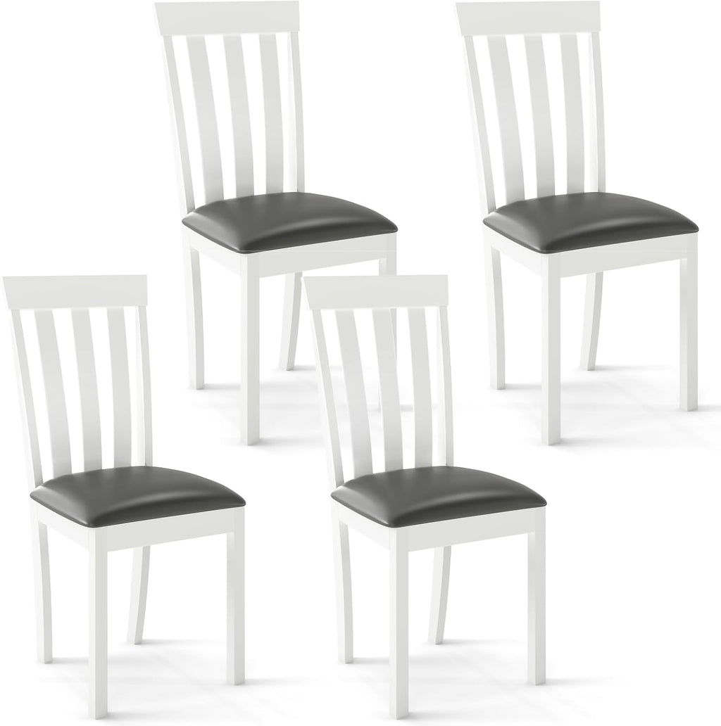 GOFLAME Wood Dining Chairs Set of 4, Upholstered Faux Leather Kitchen Side Chairs with Rubber Wood Frame, Armless Dinette Chairs for Dining Room, Living Room, Restaurant, White & Grey