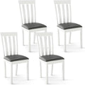 GOFLAME Wood Dining Chairs Set of 4, Upholstered Faux Leather Kitchen Side Chairs with Rubber Wood Frame, Armless Dinette Chairs for Dining Room, Living Room, Restaurant, White & Grey