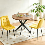 Homedot Small Dining Table Set for 2,37-in Round Kitchen Table Chairs Set Space Saving, Rustic Brown Breakfast Nook Dinner Table with Yellow Dining Room Side Chairs Upholstered for Dining Hall