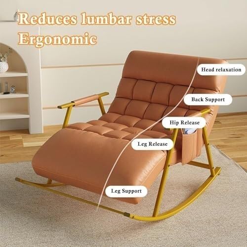 Lazy Sofa Rocking Chair Double Position Glider with Storage Pocket, Soft Cushion, Metal Frame, Living Room Lounge Accent Chair(Gray)