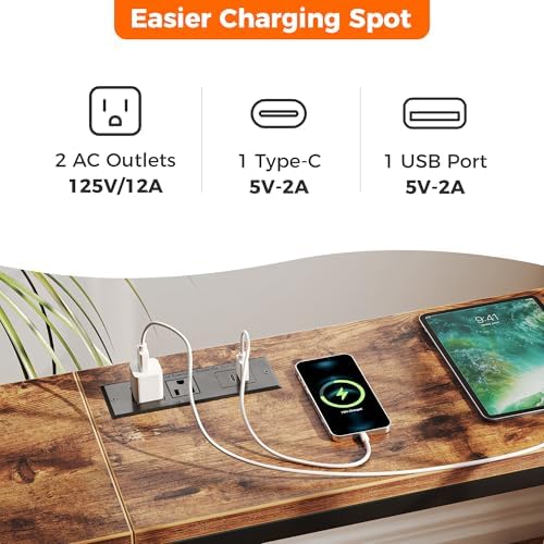SUPERJARE 70 Inch Sofa Table with Outlet，Rustic Brown | 7.9 Inch Console Table with Charging Station,Narrow Entryway Table, Skinny Hallway Table, Behind Couch Table, for Living Room