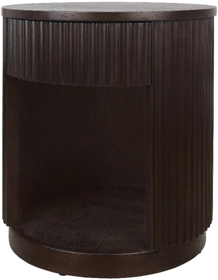 NPD Furniture Truro 19-Inch Round Accent Table with Storage Shelf, 2-Tier Side End Table with Fluted Column for Living Room, Dark Brown