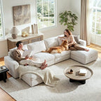 Cloud Couch Sectional 146.5'' Oversized Modular Deep Seat Sofa Bed Comfy White Cloud Couch with Washable Cover for Living Room 4 Seater with 4 Ottoman