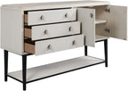 White Solid Wood Server with Metal Base, Solid Wood + MDF | Modern server with soft-close drawers and metal base