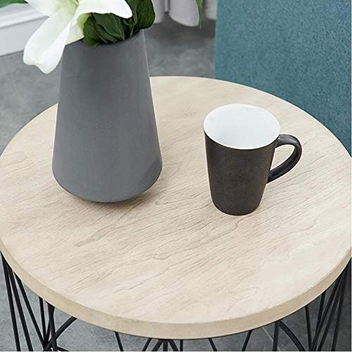 Telephone Table, Round Industrial Side Table,Telephone Table,Office Hallway Or Living Room,Wood Look with Metal Frame (Color:Wood,Size:17.7117.7121.65in)
