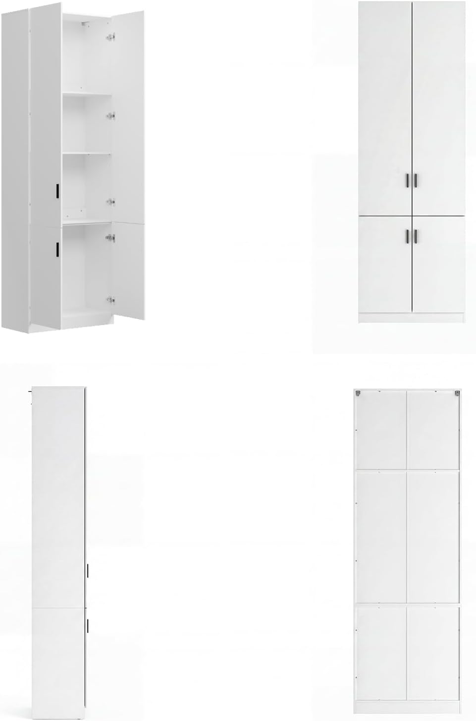 AGOTENI 94.5”H Tall Kitchen Pantry Cabinet with 4 Doors & 4 Shelves, Modern Kitchen Pantry with Adjustable Shelf, Black Handles, Cupboard for Kitchen Dining Room, White