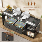SEDETA 55" File Cabinet with Lock, Large 3 Drawers Filing Cabinets for Home Office, Lockable Printer Stand with Storage, Power Strip, LED Light & Pegboard, Black