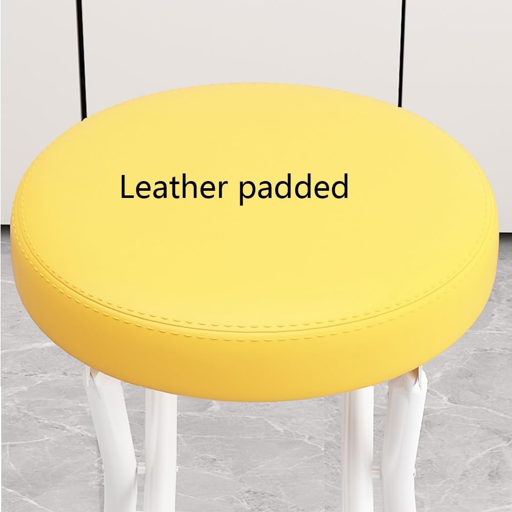 Folding Stool with Backrest, Cushioned Padded Leather Round Portable Foldable Bar Stool Chair for Kitchen(Orange)