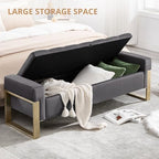 End of Bed Storage Bench, 67'' Benches for Bedroom Foot of Bed King Size, Upholstered Velvet Tufted Storage Ottoman Bench with Gold Legs for Window Living Room Entryway, Grey