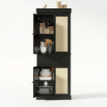 69 Inch Tall Pantry Cabinet , Slim Wood Storage Cupboard with Adjustable Shelves, Rattan Doors and Drawer, Freestanding Kitchen Organizer, Bathroom Linen Cabinet for Dining Room and Laundry Room