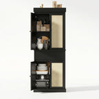 69 Inch Tall Pantry Cabinet , Slim Wood Storage Cupboard with Adjustable Shelves, Rattan Doors and Drawer, Freestanding Kitchen Organizer, Bathroom Linen Cabinet for Dining Room and Laundry Room