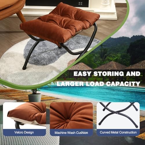 15" Upholstered Folding Foot Rest Stool with Foldable Metal Frame Brown | Indoor/Outdoor Footrest Washable Ottoman Footstool Compact Size 18.5"×14.8"×15" for Living Room, Bedroom, Patio