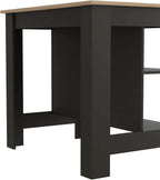 Kitchen Island with Three Concealed Shelves, Black, Light Oak | Modern kitchen island with three concealed shelves and ample storage space