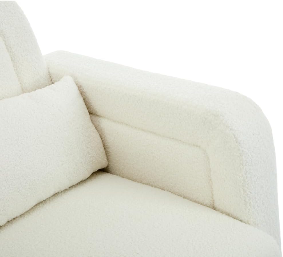 Accent Rocking Chair with Pillow, Ultimate Comfort for Your Home, Teddy Velvet, Cream White (Cream White + Teddy + Rubberwood-1)